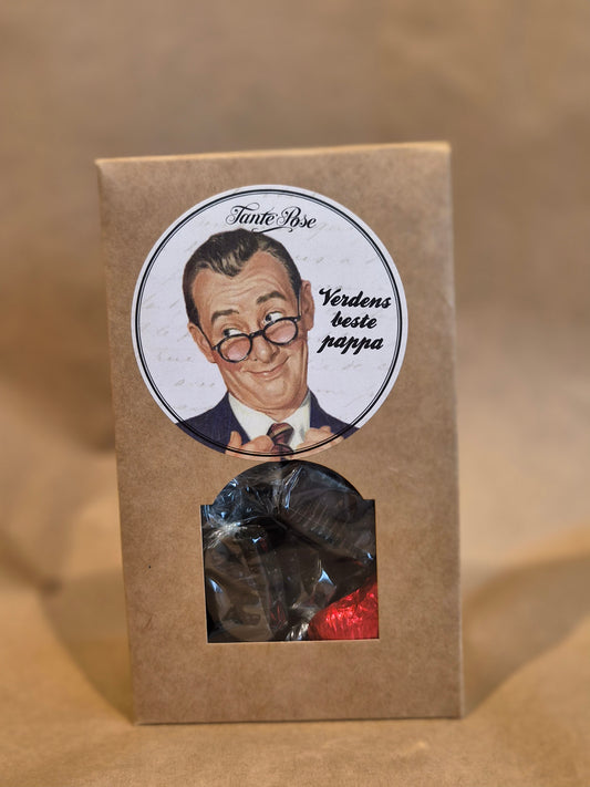 Myk Lakriskaramell med sjokoladehjerte, verdens beste pappa